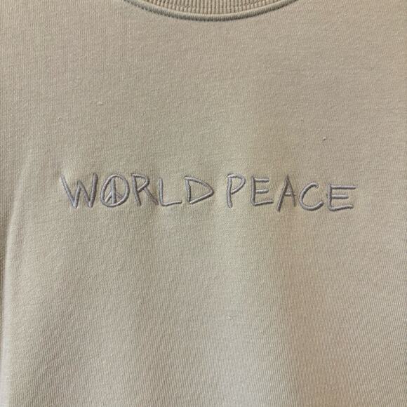 Y2K Crewneck Sweatshirt World Peace Sign Mens Large Forever 21 Embroidered - Picture 7 of 8